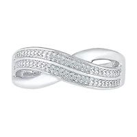Womens 2MM Diamond Accent Natural White Sterling Silver Crossover Band