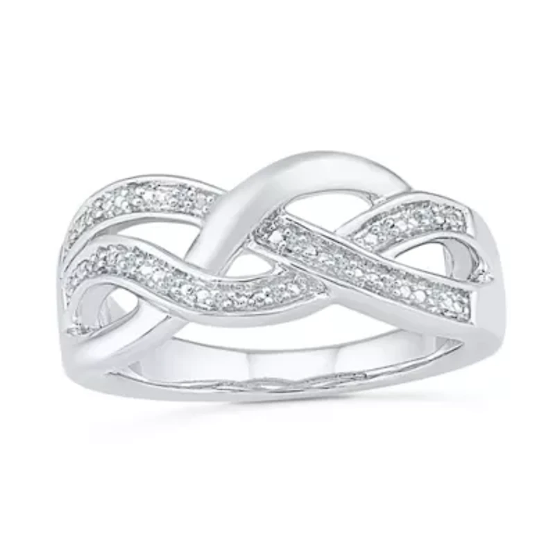 Womens Diamond Accent Natural White Sterling Silver Crossover Cocktail Ring