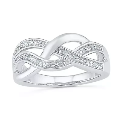 Womens Diamond Accent Natural White Sterling Silver Crossover Cocktail Ring