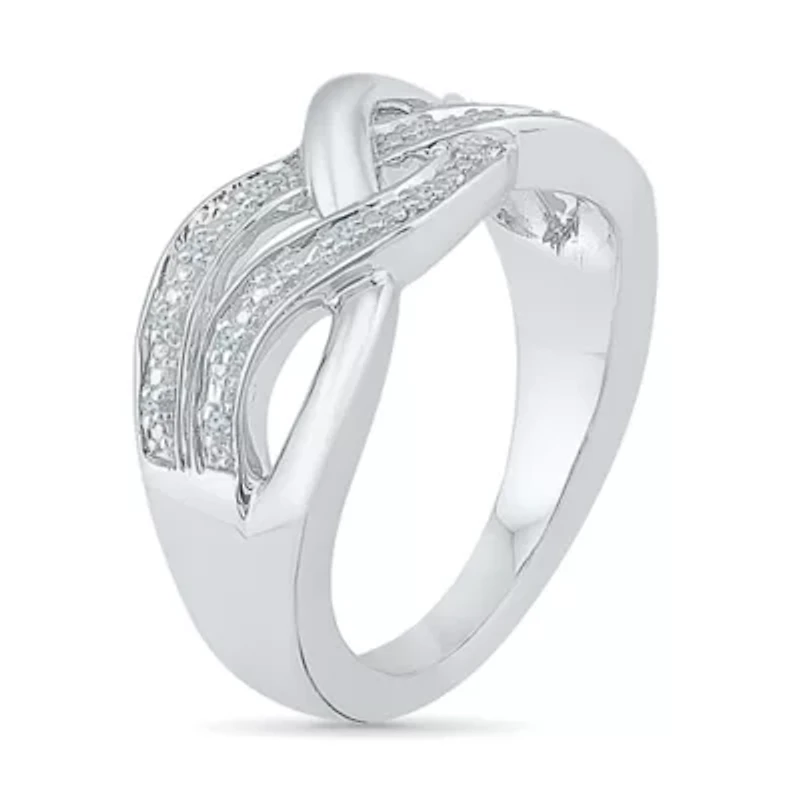 Womens Diamond Accent Natural White Sterling Silver Crossover Cocktail Ring