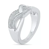 Womens Diamond Accent Natural White Sterling Silver Crossover Cocktail Ring