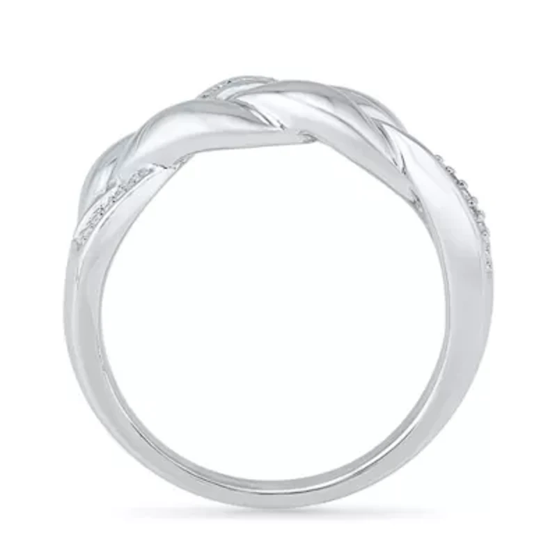 Womens 2MM Diamond Accent Natural White Sterling Silver Crossover Band