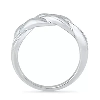 Womens 2MM Diamond Accent Natural White Sterling Silver Crossover Band