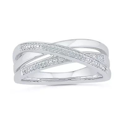 Womens 2MM Diamond Accent Natural White Sterling Silver Crossover Band
