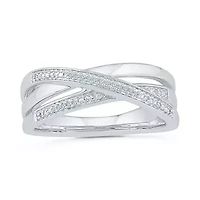 Womens 2MM Diamond Accent Natural White Sterling Silver Crossover Band