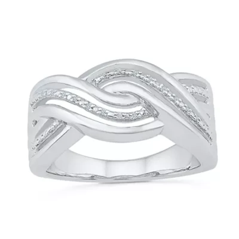 Womens 2MM Diamond Accent Natural White Sterling Silver Crossover Band