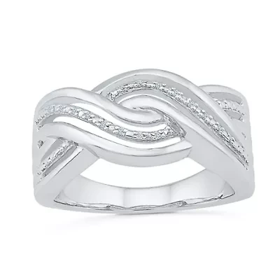 Womens 2MM Diamond Accent Natural White Sterling Silver Crossover Band