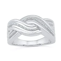 Womens 2MM Diamond Accent Natural White Sterling Silver Crossover Band