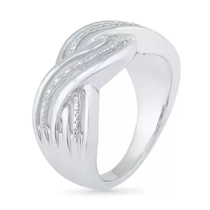 Womens 2MM Diamond Accent Natural White Sterling Silver Crossover Band