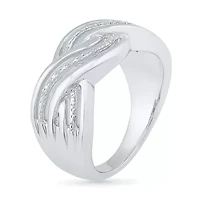 Womens 2MM Diamond Accent Natural White Sterling Silver Crossover Band