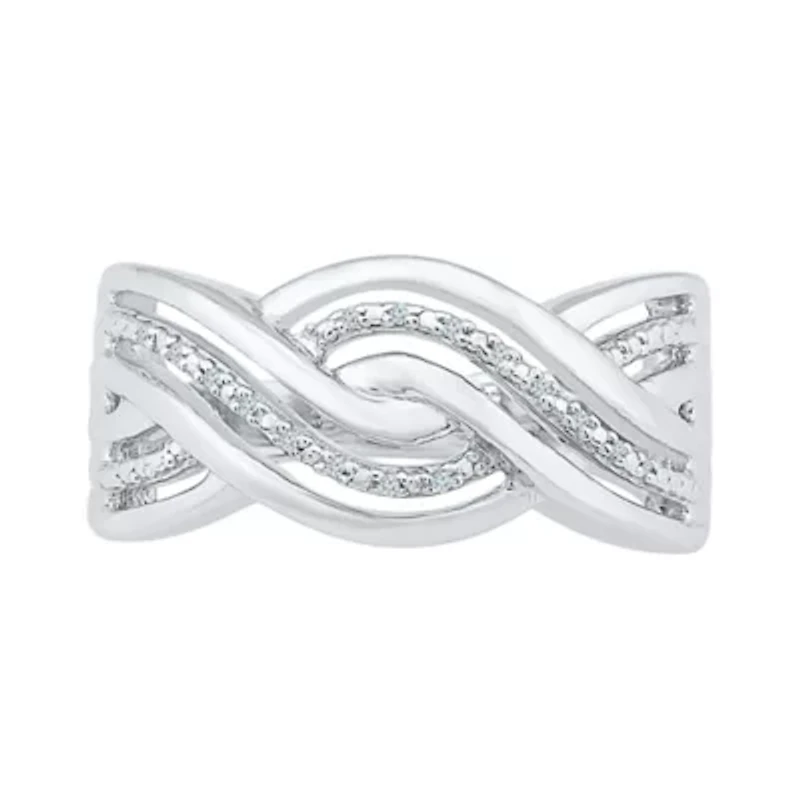 Womens 2MM Diamond Accent Natural White Sterling Silver Crossover Band