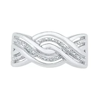 Womens 2MM Diamond Accent Natural White Sterling Silver Crossover Band