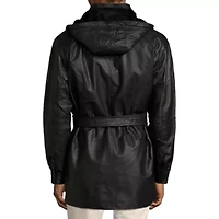 Vintage Leather Hooded Parka With Zip Out Lining