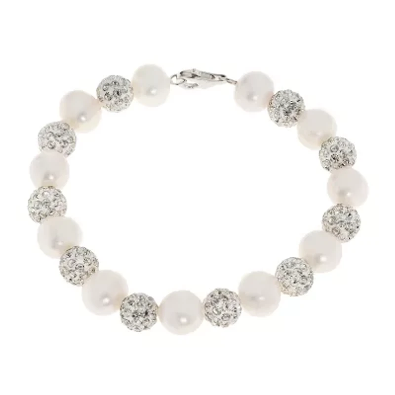 Womens White Cultured Freshwater Pearl Sterling Silver Beaded Bracelet