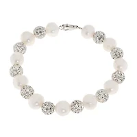 Womens White Cultured Freshwater Pearl Sterling Silver Beaded Bracelet