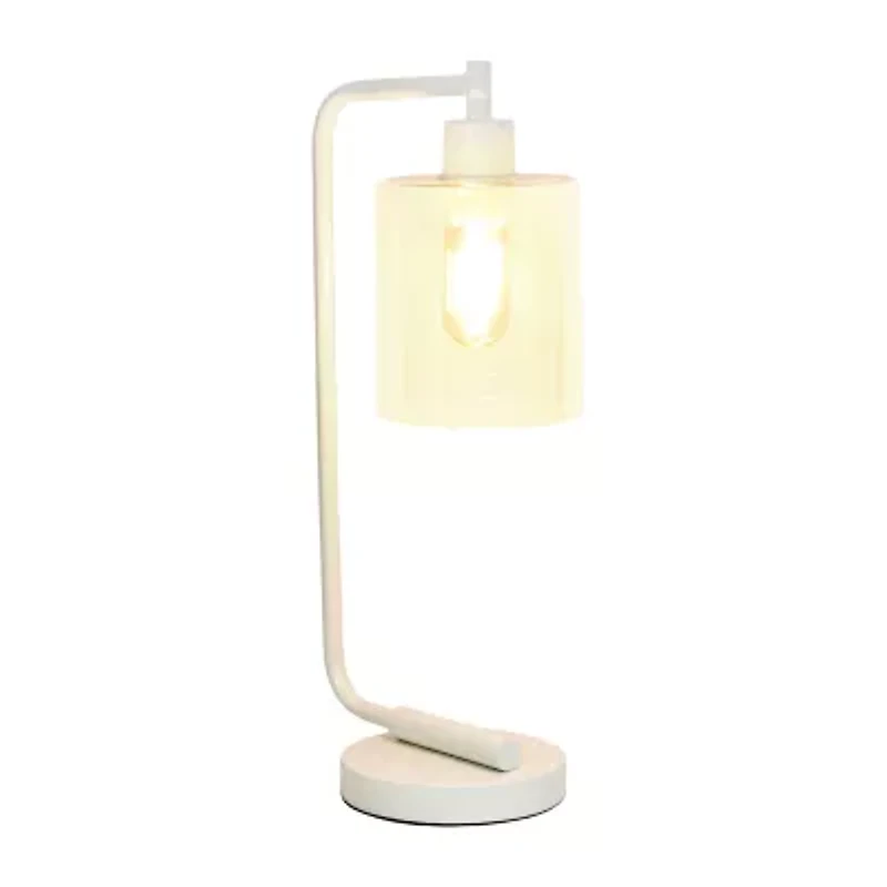 Simple Designs Industrial Iron Lantern Desk Lamp with Glass Shade