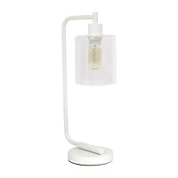 Simple Designs Industrial Iron Lantern Desk Lamp with Glass Shade