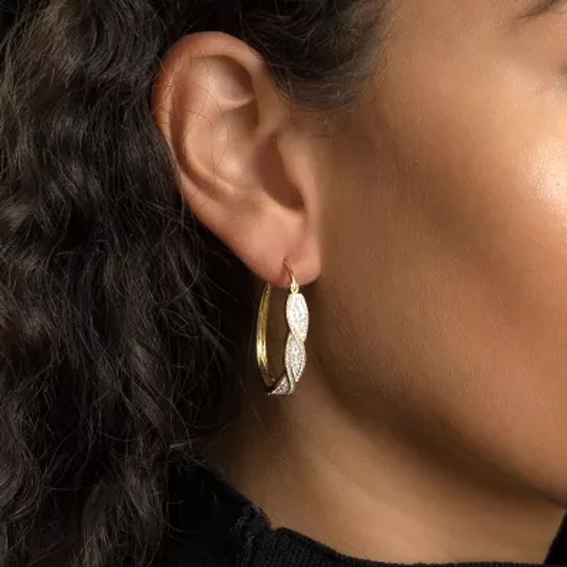 Sparkle Allure Womens Crystal 14K Gold Over Brass 33.7mm Oval Hoop Earrings