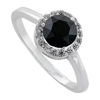 Silver Treasures Womens Blue Crystal Sterling Round Halo Engagement Ring