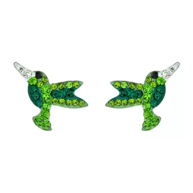 Silver Treasures Hummingbird Green Crystal Sterling Silver 12.7mm Stud Earrings