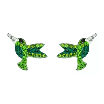 Silver Treasures Hummingbird Green Crystal Sterling Silver 12.7mm Stud Earrings