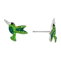 Silver Treasures Hummingbird Green Crystal Sterling Silver 12.7mm Stud Earrings