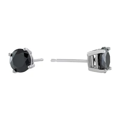 Silver Treasures Black Cubic Zirconia Sterling Silver 7mm Stud Earrings