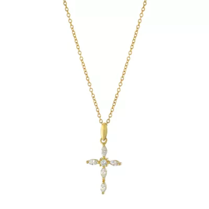Silver Treasures Womens Cubic Zirconia 14K Gold Over Silver Cross 18 Inch Pendant Necklace