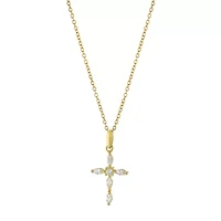Silver Treasures Womens Cubic Zirconia 14K Gold Over Silver Cross 18 Inch Pendant Necklace