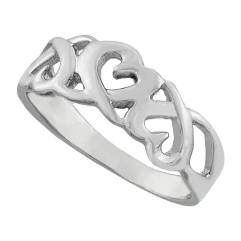 Silver Treasures Womens Sterling Heart Band