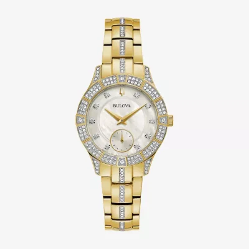 Bulova Crystal Womens Crystal Accent Gold Tone Stainless Steel Bracelet Watch 98l283
