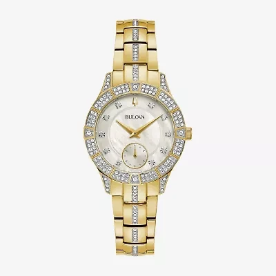 Bulova Crystal Womens Crystal Accent Gold Tone Stainless Steel Bracelet Watch 98l283