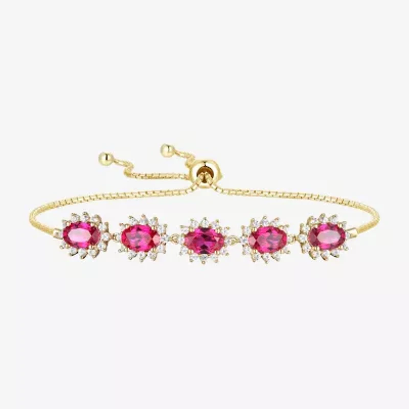 Gemstone 14K Gold Over Silver Oval Bolo Bracelet