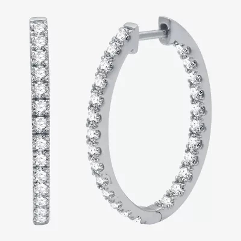 (H-I / I1) 2 CT. T.W. Lab Grown Diamond 10K or 14K White Yellow Gold 28.2mm Hoop Earrings