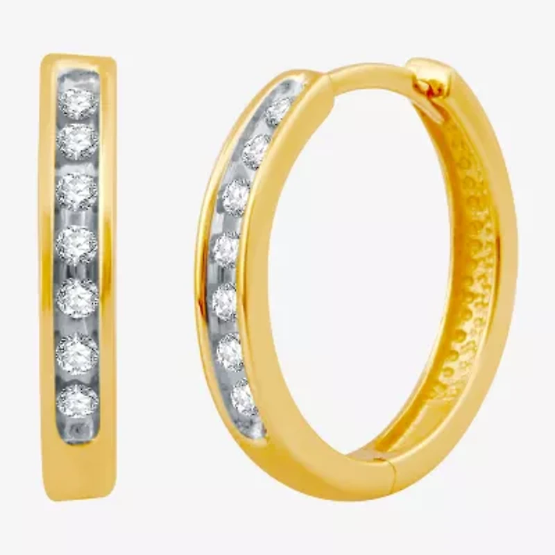 Womens 1/6 CT. T.W. Natural White Diamond 10K Gold 16.3mm Hoop Earrings