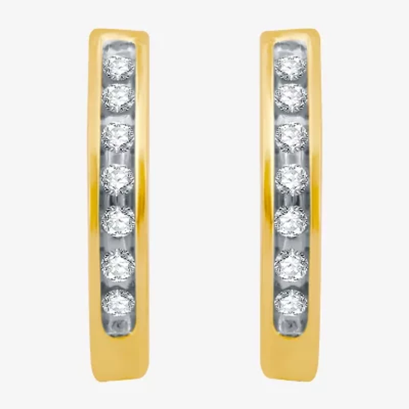 Womens 1/6 CT. T.W. Natural White Diamond 10K Gold 16.3mm Hoop Earrings