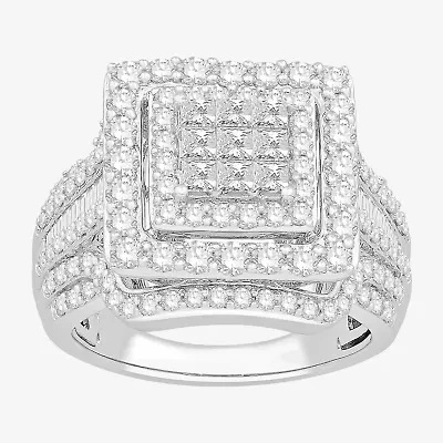 Womens 2 CT. T.W. Natural White Diamond 10K White Gold Halo Engagement Ring