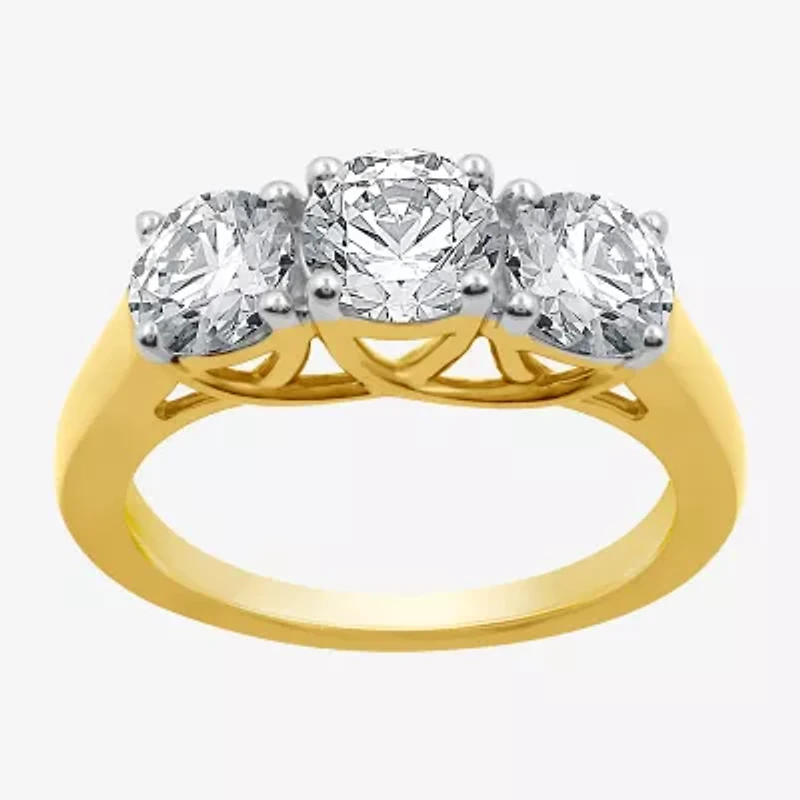 (G / SI1-SI2) Womens 2 1/4 CT. T.W. Lab Grown White Diamond 10K Gold Round 3-Stone Engagement Ring