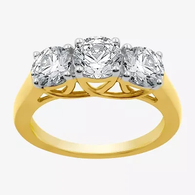 (G / SI1-SI2) Womens 2 1/4 CT. T.W. Lab Grown White Diamond 10K Gold Round 3-Stone Engagement Ring
