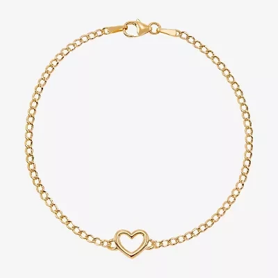 Womens 14K Gold Hollow Heart Link Bracelet