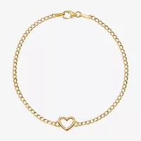 Womens 14K Gold Hollow Heart Link Bracelet