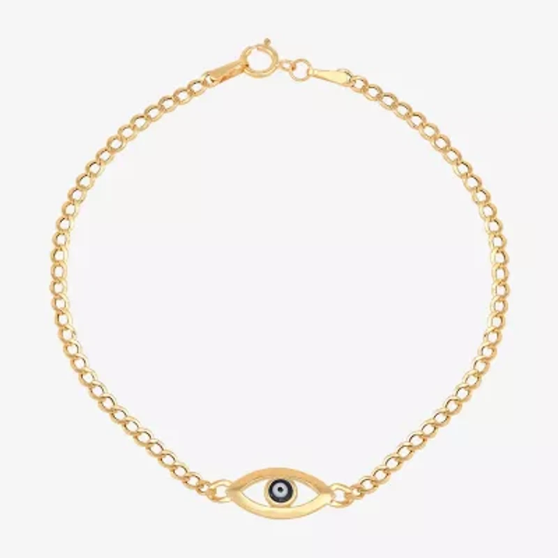 Womens 14K Gold Evil Eye Charm Bracelet