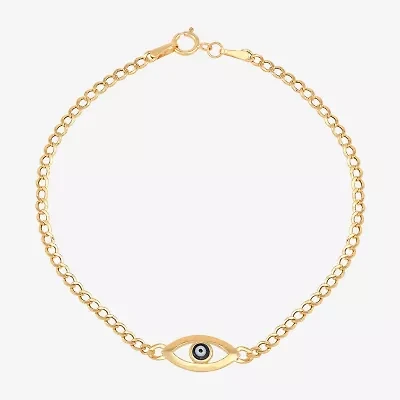 Womens 14K Gold Evil Eye Charm Bracelet