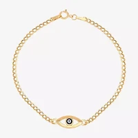 Womens 14K Gold Evil Eye Charm Bracelet