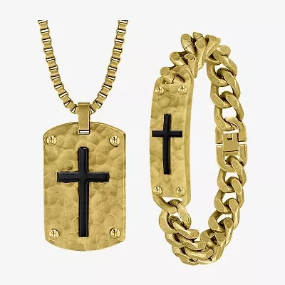 Mens Stainless Steel Cross 2-pc. Jewelry Set
