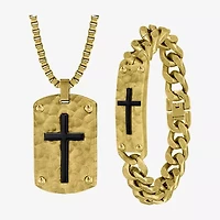 Mens Stainless Steel Cross 2-pc. Jewelry Set