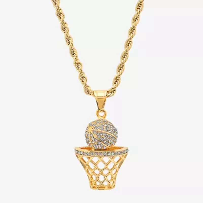 Steeltime Basketball Mens 2 1/4 CT. T.W. White Cubic Zirconia 18K Gold Over Stainless Steel Hypoallergenic 24 Inch Pendant Necklace
