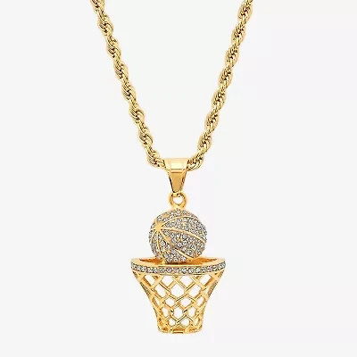 Steeltime Basketball Mens 2 1/4 CT. T.W. White Cubic Zirconia 18K Gold Over Stainless Steel Hypoallergenic 24 Inch Pendant Necklace