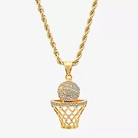 Steeltime Basketball Mens 2 1/4 CT. T.W. White Cubic Zirconia 18K Gold Over Stainless Steel Hypoallergenic 24 Inch Pendant Necklace