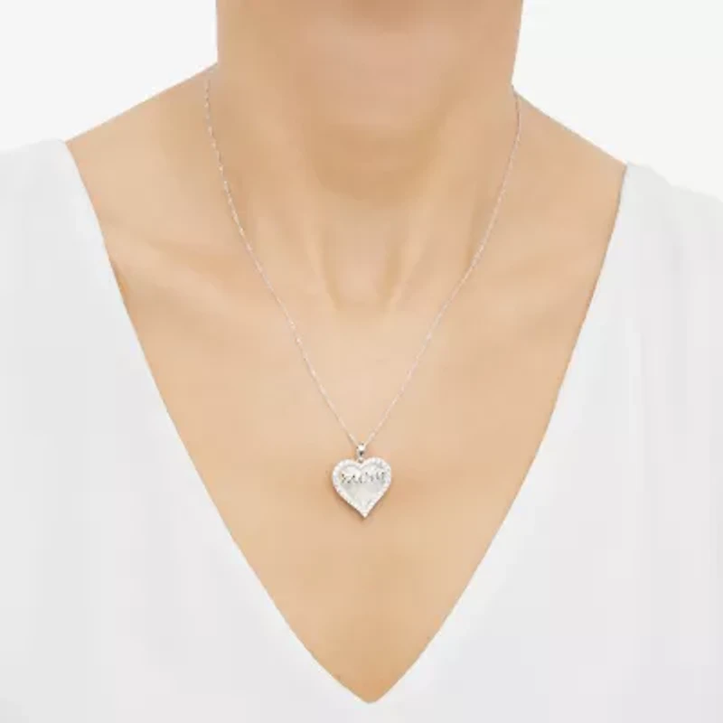 Womens White Mother Of Pearl Sterling Silver Heart 18 Inch Pendant Necklace
